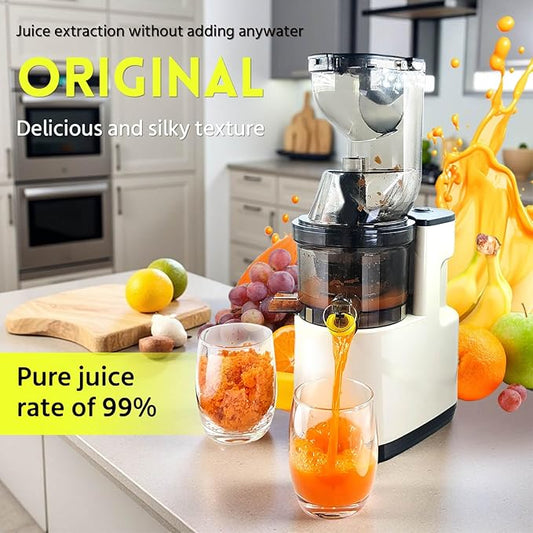 Cold Press Juicer Machines - Slow Masticating Juice Extractor with Wide Feed Chute, High Yield Juice Maker for Fruit & Vegetable - Easy to Clean Quiet Machine Extractor de Jugos(white)