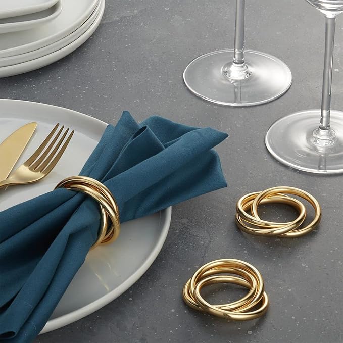 Napkin Rings Set of 8,Gold Napkin Ring Holders for Spring,Wedding,Easter, Birthday,Valentine,Holiday, Hotel, Dinner Party,Christmas and Table