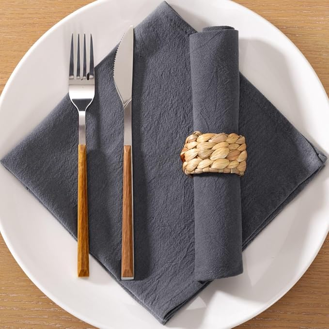 MLMC 8 Pack Charcoal Cloth Napkins Rustic Washable Cotton Linen Napkins Set of 8 Dark Grey 17"x17" Reusable Dinner Napkins Cloth for Wedding Bridal Baby Shower Party Dinning Table Decor