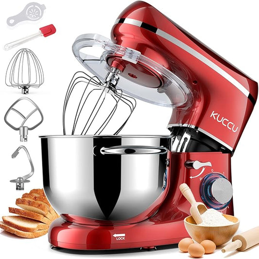 KUCCU Stand Mixer, 6.5 Qt 660W, 6-Speed Tilt-Head Food Dough Mixer, Kitchen Electric Mixer with Stainless Steel Bowl,Dough Hook,Whisk, Beater, Egg white separator (6.5-QT, Red)