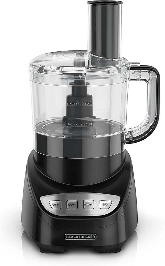 BLACK+DECKER 8-Cup Food Processor, Easy Assembly, Stainless Steel S-Blade, Shred, Slice, Chop, Puree, 450W Motor