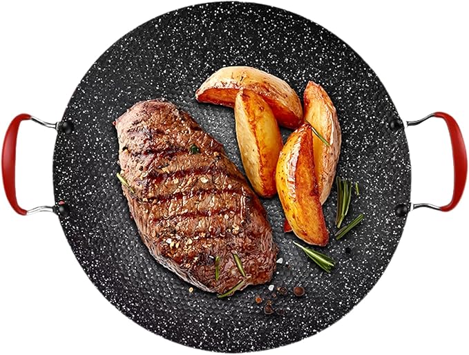 Korean BBQ Grill Pan, 13.3 Inch Nonstick Round Griddle Plate with Heat Resistant Handle for Indoor Outdoor Gas Stove Grilling Cooking