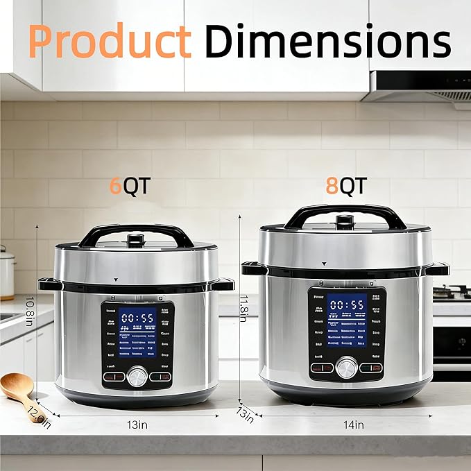 HealSmart 24-in-1 Electric Pressure Cooker 8.5 Quart, Non-Stick Stainless Steel Multi Cooker for Slow Cooking, Yogurt Maker, Steam, Rice, Bake, Dishwasher Safe, Silver