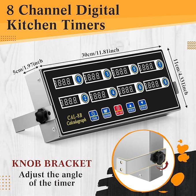 2 Pack Commercial 8 Channel Digital Kitchen Timer, Multi-Countdown Timer with Loud Alarm & Large LCD Display, Wall Mount or Countertop for Restaurant, Fry Station, Baking & Lab Use