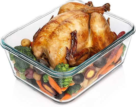 Razab 3300 ml / 112 oz Large Glass Food Storage Containers with Lids, Airtight, Leakproof, BPA Free - Ideal for Meal Prep, Store Leftover & Lunch, Baking Casserole - Freezer, Microwave & Oven Safe