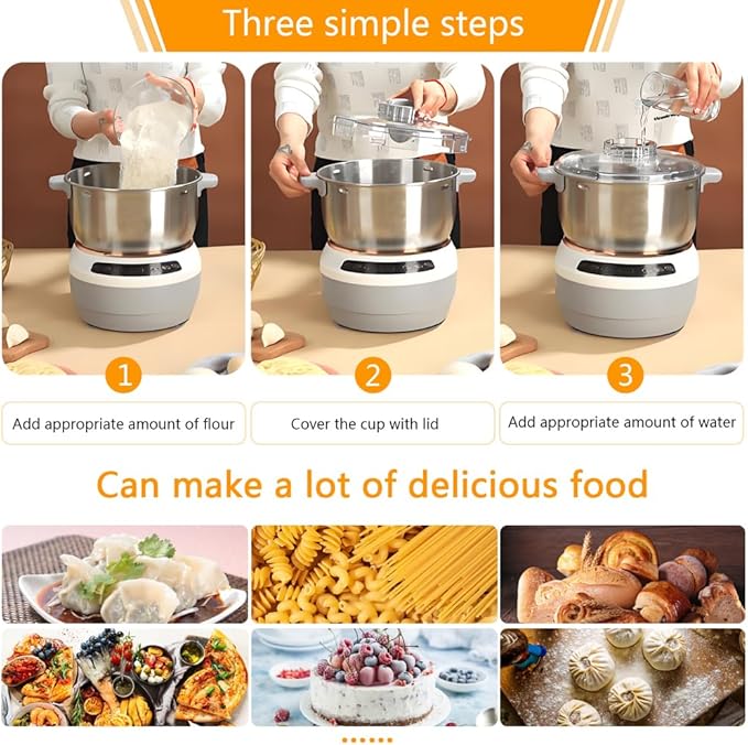 QCQDL Electric Dough Maker Machine with Fermentation Function, 7L Large Capacity Household Dough Mixer, 304 Stainless Steel, Microcomputer Timing, Front Touch Panel, Gray,7L