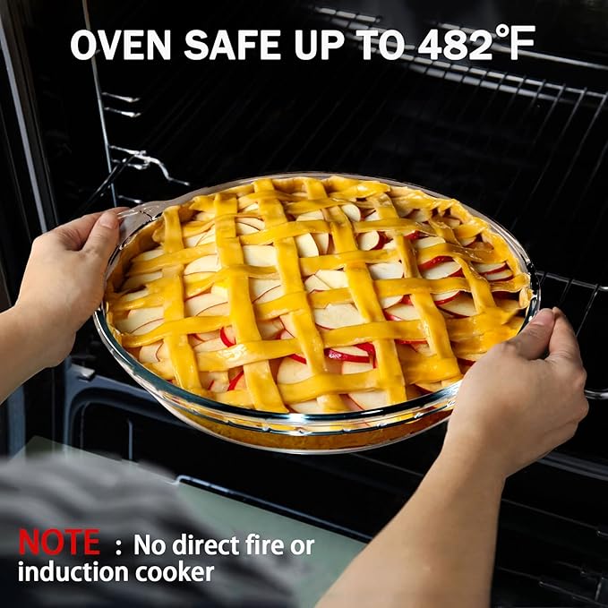 ZYER Glass Pie Plate Round Glass Pie Pan for Baking Pie Baking Pan 47oz Pie Dish, 9.5 Inch