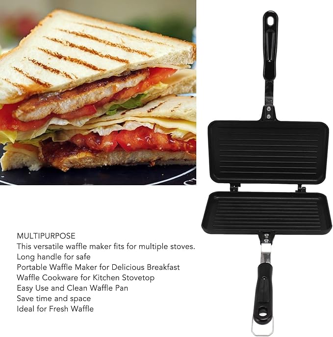 Waffle Maker Pan Nonstick Stovetop Waffle Pan Portable Aluminum Waffle Maker for Family Breakfast Baking Camping Picnic (Style 2)