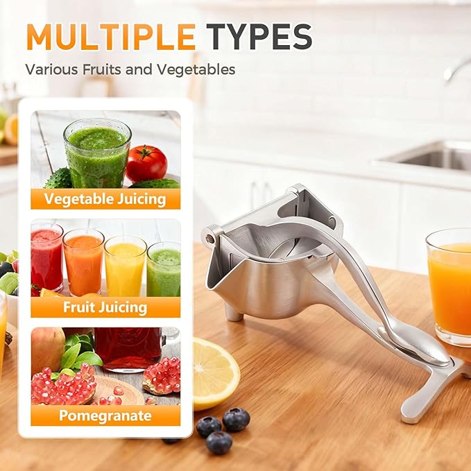 Aluminum Alloy Manual Hand Press Juicer for Citrus Fruits, Fresh Fruit Juice Extractor, Lemon Orange Lime Grapefruit Pomegranate Squeezer (1 PCS)