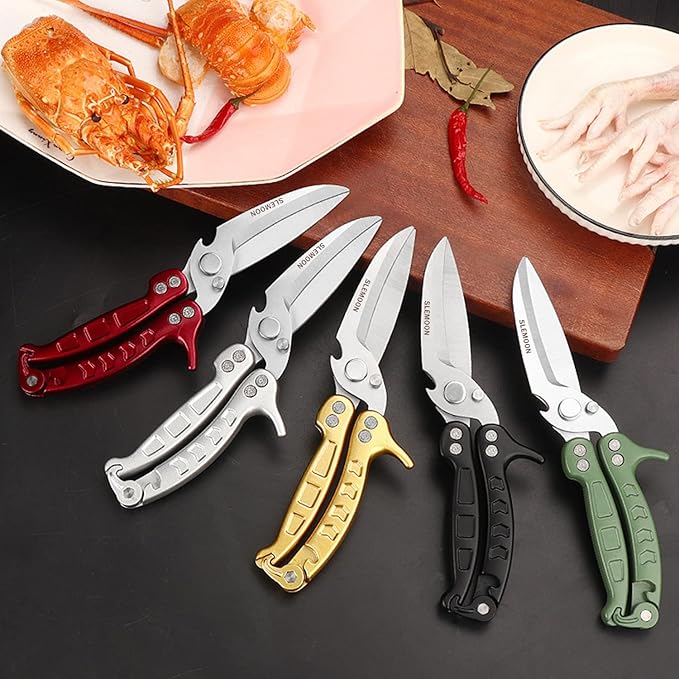 Heavy Duty Poultry Shears Kitchen Salad Scissors for Chicken Turkey Meat Herb Vegetable 2pcs Silver