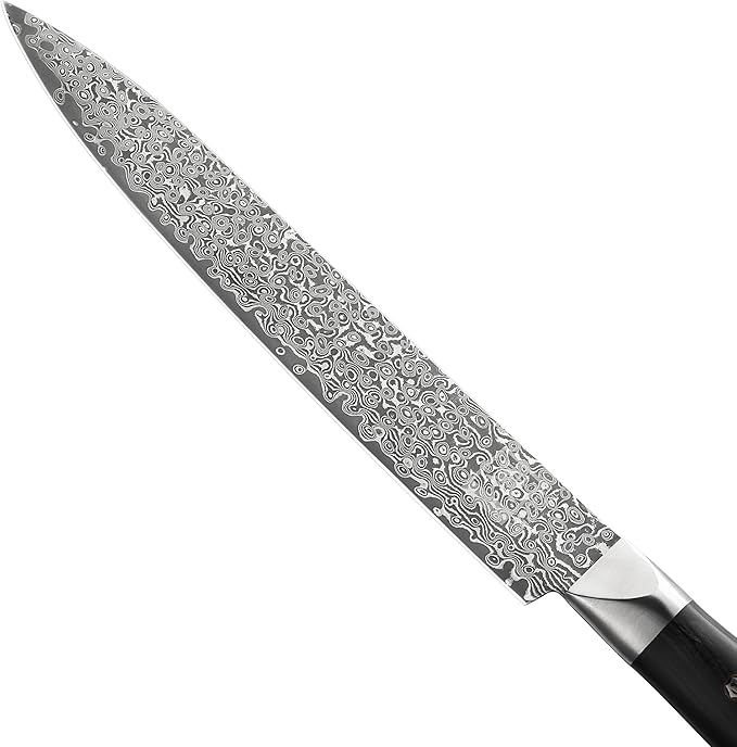 zayiko Carving Knife, 8.3-inch Blade Damascus Chef Knife made of 67 Layers Damascus Steel with VG10 Core, Sharp Kitchen Knives with Black Walnut Wood Handle, Boning Knife for Meat Cutting in Gift Box