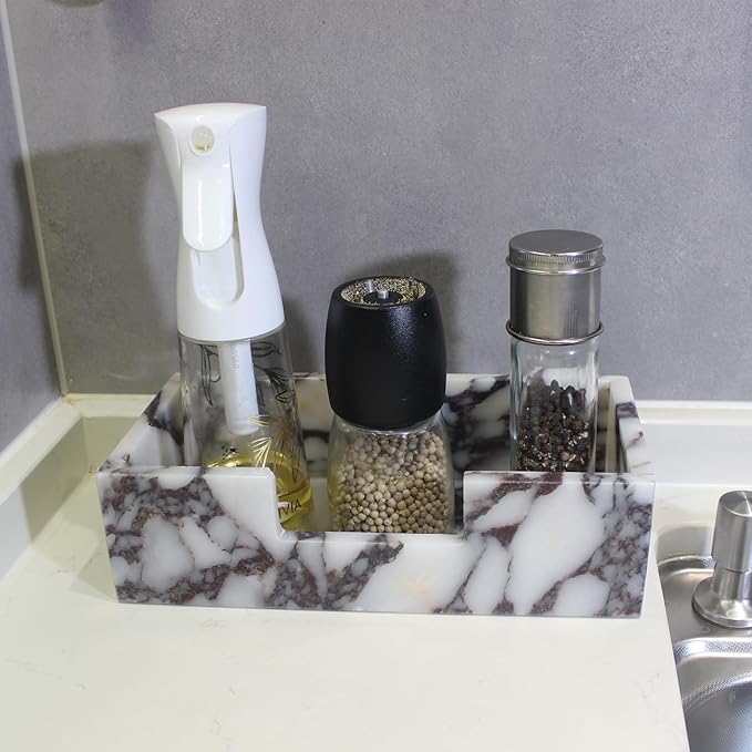 Natural Calacatta Viola Marble Napkin Holder 9.8"x4.9"x2.8", Guest Towel Holder, Paper Hand Basket for Bathroom/Kitchen/Restaurant