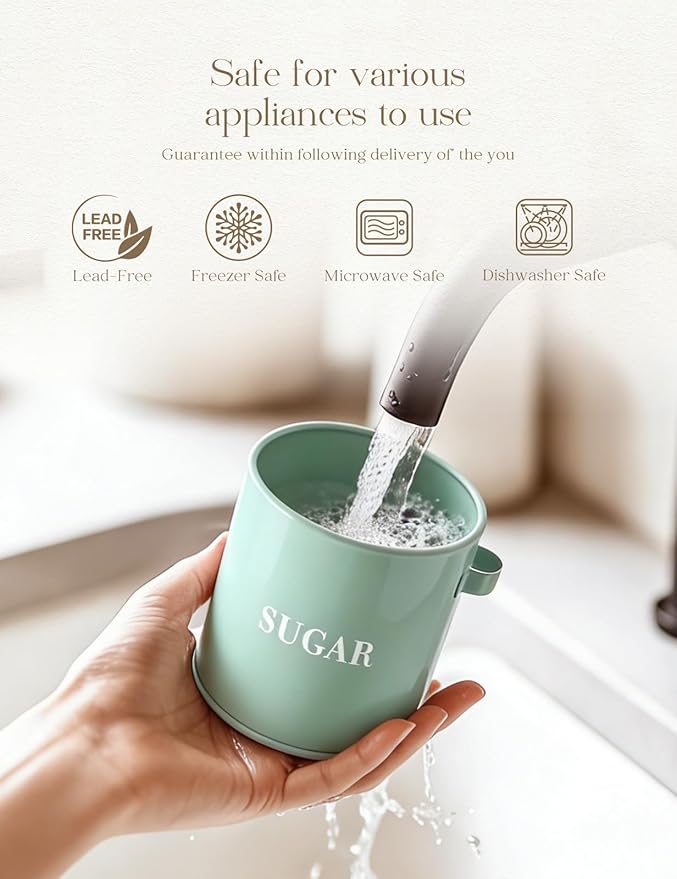 AISBUGUR Sugar Bowl with Lid and Spoon: 17oz Metal Sugar Container - Airtight Food Sugar Jar - Coffee Bar Accessories - Countertop Kitchen Decor (Green)