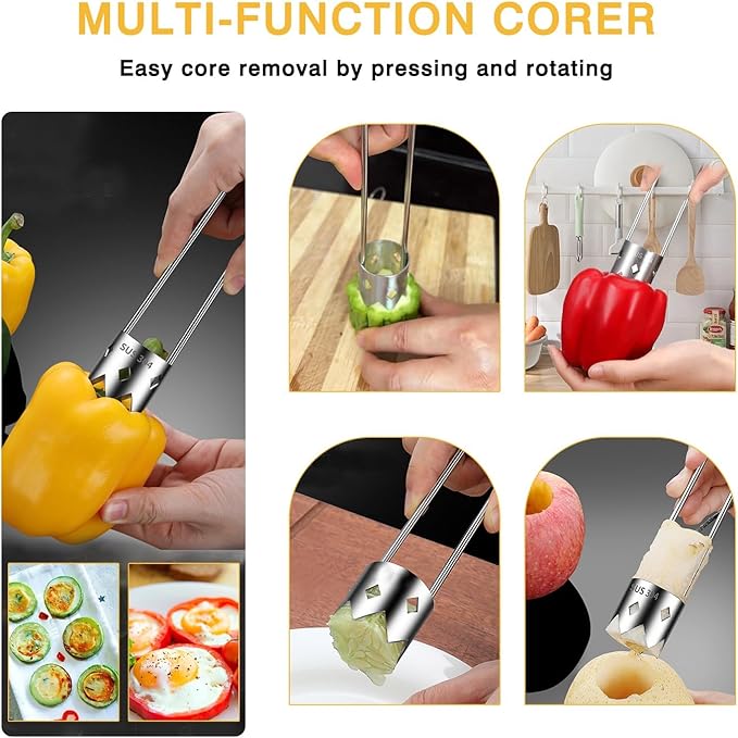 2 PCS Red Bell Pepper Seed Corer-Multifunctional Fruit And Vegetable Core Remover,Kitchen Gadgets for Pepper, Pineapple, Pear (silvery)