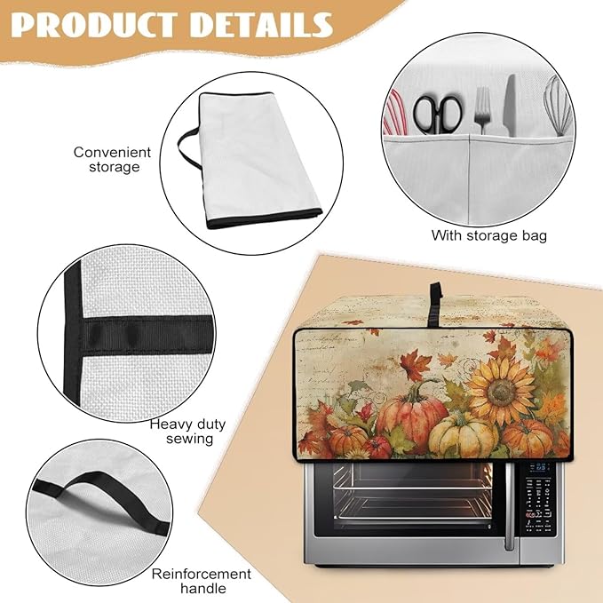 Doojoayie Pumpkin Sunflower Toaster Cover 8 Slice Toaster Oven Cover Dust Resistant Appliance Covers for Kitchen Counter Thanksgiving Home Kitchen Decoration