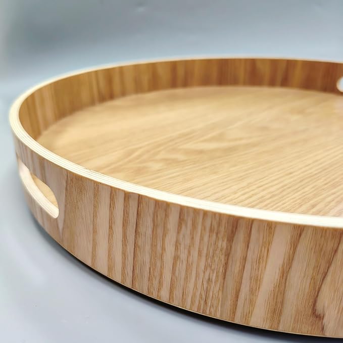 16" Large Lazy Susan Turntable with Handles – Wooden Rotating Tray with Raised Rim – Rustic Farmhouse Kitchen Island & Table Centerpiece – Spice & Condiment Organizer