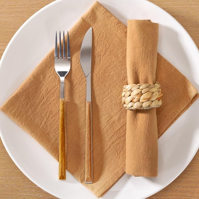 MLMC 4 Pack Caramel Cloth Napkins Rustic Washable Cotton Linen Napkins Set of 4 17"x17" Reusable Dinner Napkins Cloth for Wedding Party Bridal Shower Everyday Use Gathings Decor