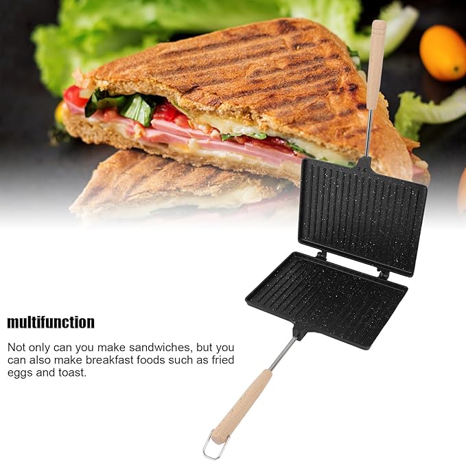 Hand Sandwich Maker, Stovetop Toasted Sandwich Maker Aluminum Flip Pan Double Sided Prevent Stick Hand Toaster Panini Make Pan for Breakfast