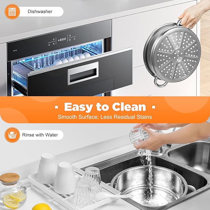 5-Tier Food Steamer Pot for Cooking, Stainless Steel Steamer Pot with Clear Lid, Stackable Steaming Pots Steam Cooker Cookware for Dumpling Seafood, Compatible with Gas/induction Stove (10.23in Diameter)