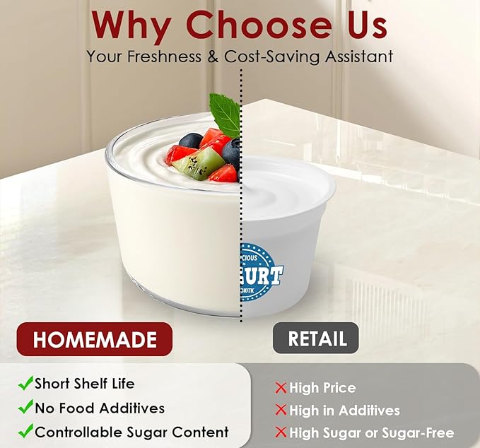 Suteck Yogurt Maker - Stainless Steel Yogurt Makers with Adjustable Time & Temp Control，Automatic Shut-Off & Constant Temper for Homemade Greek, Probiotic Yogurt, BPA-Free 2 Yogurt Bowls (2 Quart)