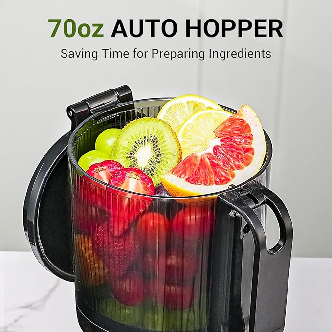 AMZCHEF Juicer Machines, 5.8" Extra Self-Feeding Cold Press Juicer for Whole Vegetable & Fruit, Juice Extractor Machine with Large Auger & Triple Strainers, Easy to Clean, High Juice Yield