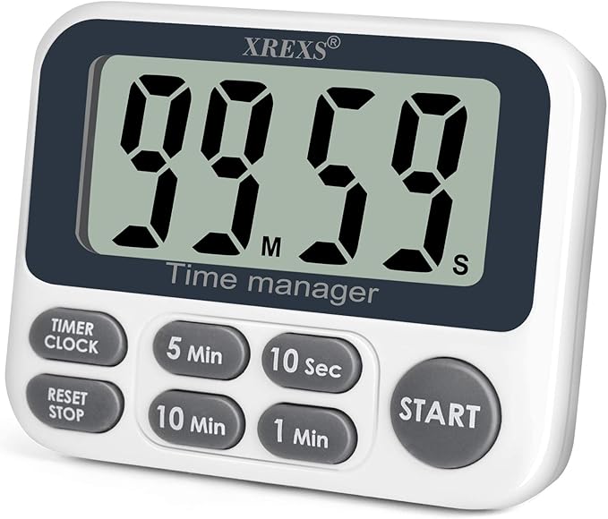 XREXS Digital Kitchen Timer, Magnetic Countdown Up Cooking Timer with Large LCD Display, Adjustable Volume, Loud Alarm & Strong Magnet for Teachers (Batteries Included)