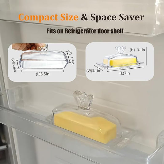 7'' Glass Butter Dish with Lid - Elegant Countertop Butter Container Holds,Clear Butter Keeper for Home Kitchen Decor,Dishwasher Safe