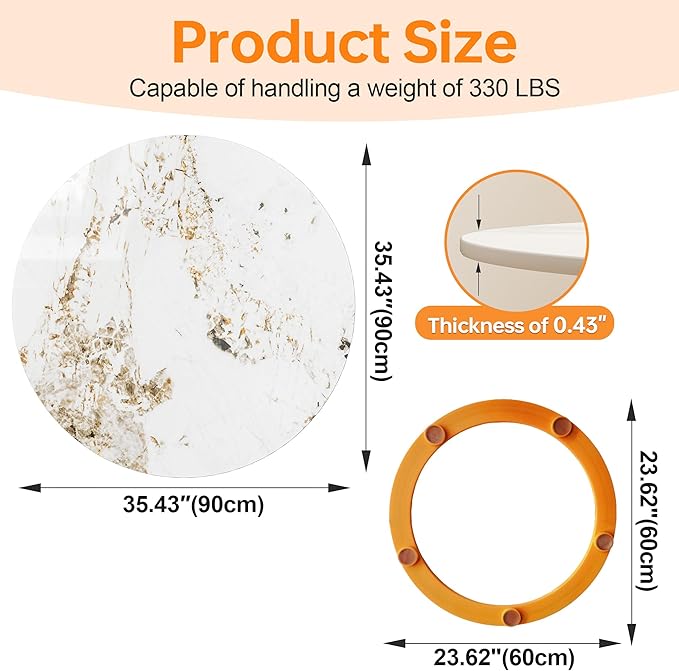 Lazy Susan Turntable 35.4 Inch-360°Silent Rotating Anti-Slip Serving Tray,Heavy Duty Centerpiece for Kitchen,Dining &Coffee Table-Brown Modern Design with Non-Slip Base