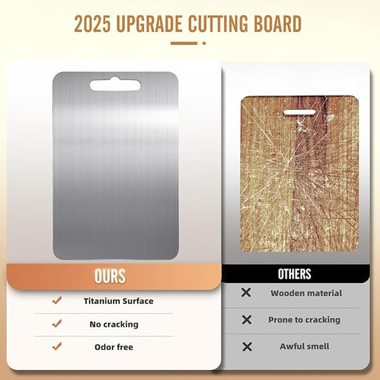 100% Titanium Cutting Board for Kitchen - Dishwasher Safe Chopping Boards with Handle, Reversible Charcuterie Board for Home Counter Outdoor Camping Housewarming Gifts for Women (18 x 12)