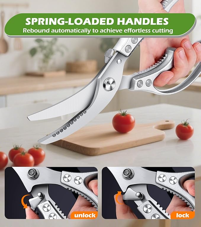Poultry Shears – Kitchen Shears & Multipurpose Kitchen Scissors for Meat, Chicken, Fish & Vegetables, High Carbon Stainless Steel, Safety Lock, Dishwasher Safe