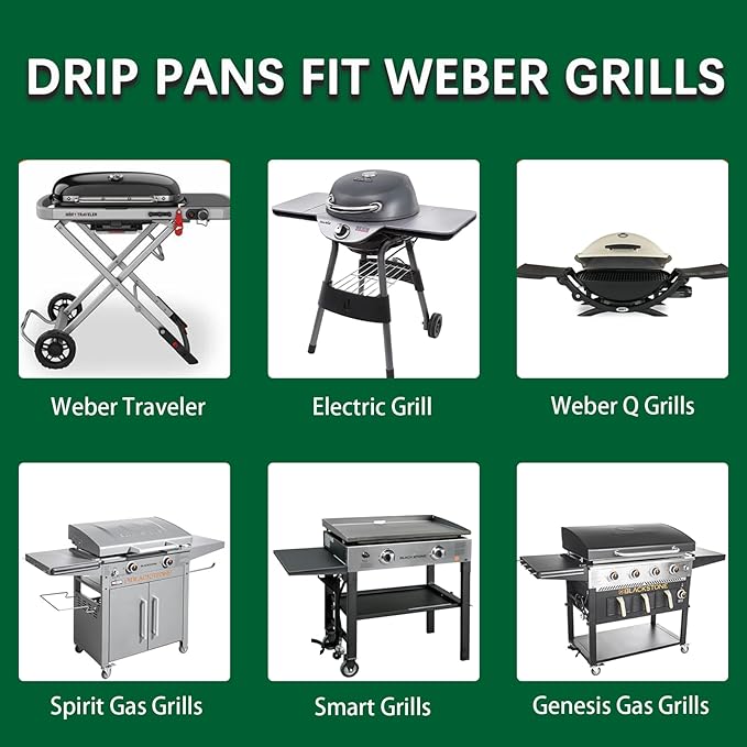 Whaleme 35 Pack Grill Drip Pans Compatible Weber 6415 - Grill Accessories for Weber Spirit, Genesis, Traveler, Q Series, Disposable Aluminum Foil Grease Tray Liners 8.5" X 6"