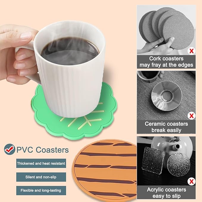 Coasters Set of 8 Cute Hamburger Cup Coasters for Drink, PVC Scratch-Resistant Non Slip Hot Cold Table Drinks Coasters for Beverage Drink Beer Wine Glass Coffee Tea