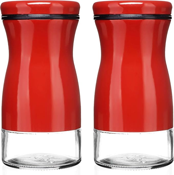 Salt and Pepper Shakers Set with Adjustable Pour Holes by CHEFVANTAGE - Red