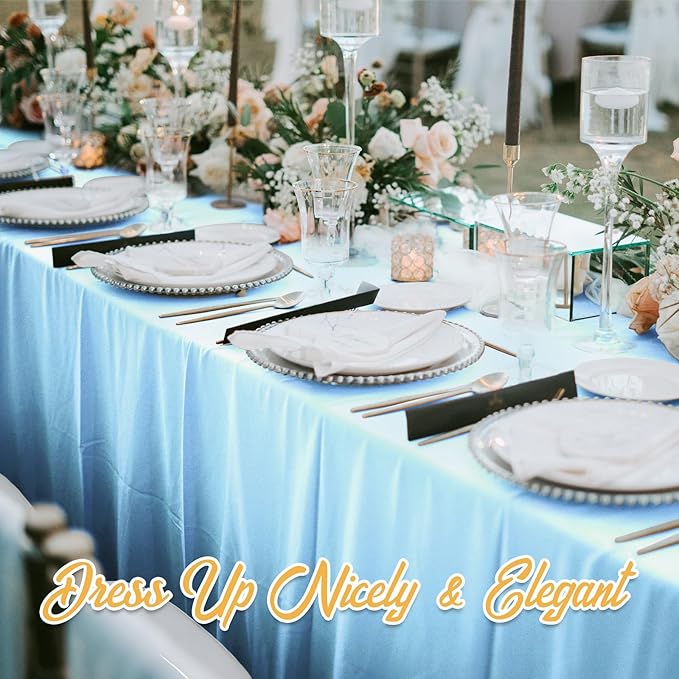 BRILLMAX 6 Pack Light Blue Tablecloths 60 x 102 Inch for 6ft Rectangle Tables - 150 GSM Polyester Fabric, 15" Standard Drop, Water, Stain & Wrinkle Resistant Cloth Cover for Wedding Dining Buffet
