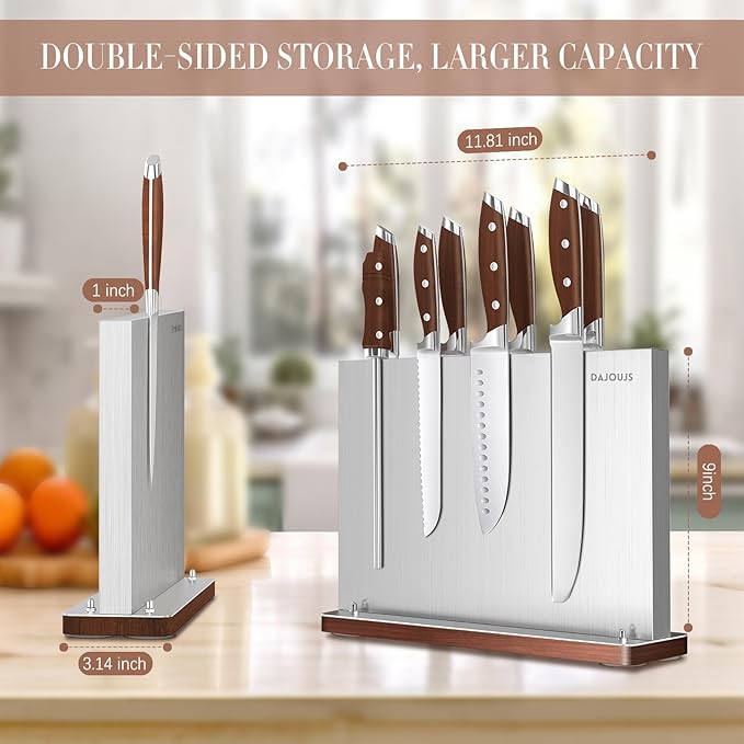 Magnetic Knife Block, Magnet Kitchen Knife Holder Stand with Strong Magnet Strip for Kitchen Counter