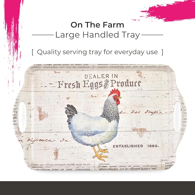Pimpernel On The Farm Melamine Tray – (17.75" x 13") Rustic Farmhouse Platter with Fresh Produce & Egg Stand Artwork, Durable Serving Piece for Dining, Kitchen, Snacks & Entertaining