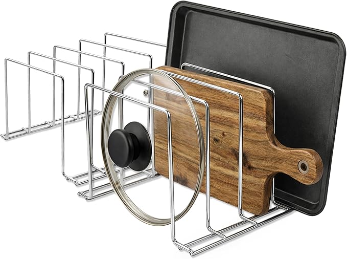Stock Your Home Kitchen Cabinet Organizer, Chrome (2 Pack) Steel Baking Sheet Holder with 4 Slots for Cabinet, Bakeware Organizer, Divider for Cutting Boards, Pot Lids, Pan Lids, Cookie Sheets