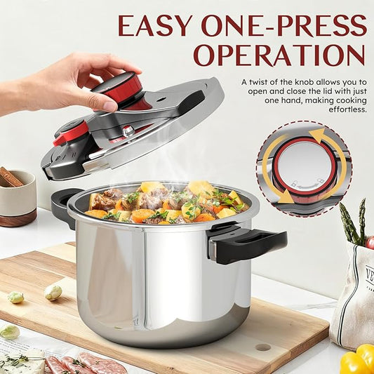 BreeRainz 3-In-1 Stainless Steel Pressure Cooker 8.45QT, 3-Stage PSI Settings, One-Hand Locking,Explosion-Proof Pot w/Extra Glass Lid, Timer, Steaming Rack(Induction Compatible Olla de Presion)