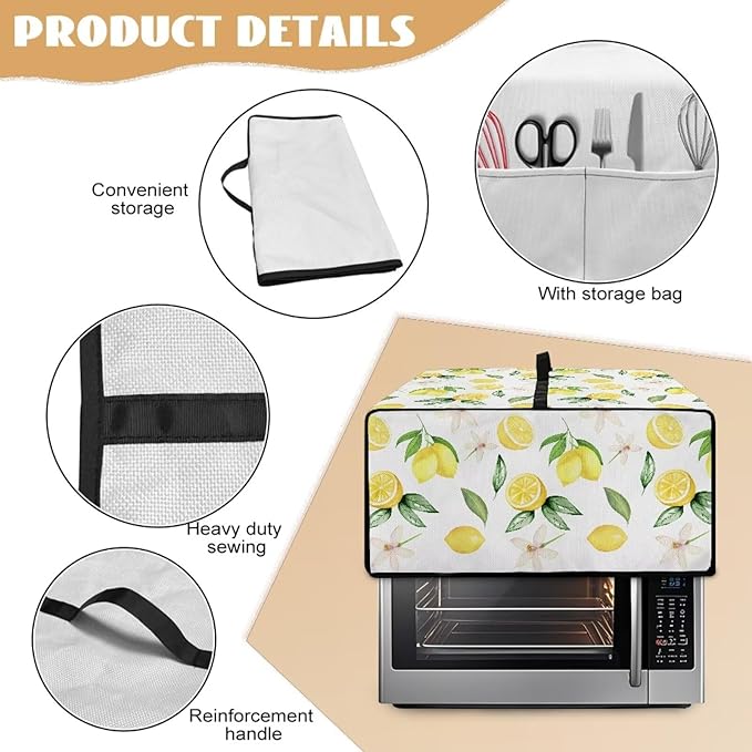 Doojoayie Small Appliance Covers Lemon Toaster Oven Cover 6 Slice Kitchen Accessory Dust Protector 19.7"x16"x 10" Compatible with Toaster/Kitchen Appliance
