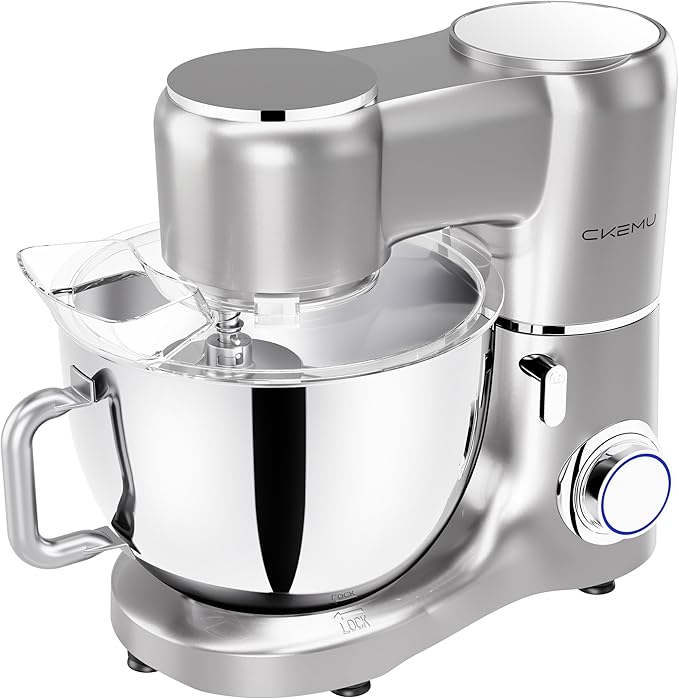 CKEMU Stand Mixer, 9-Quart Stainless Steel Bowl, 660W Professional Power, Multiple Speed Options, Sturdy Design, Easy to Clean, Lifetime Support, SM-1550(Silver)