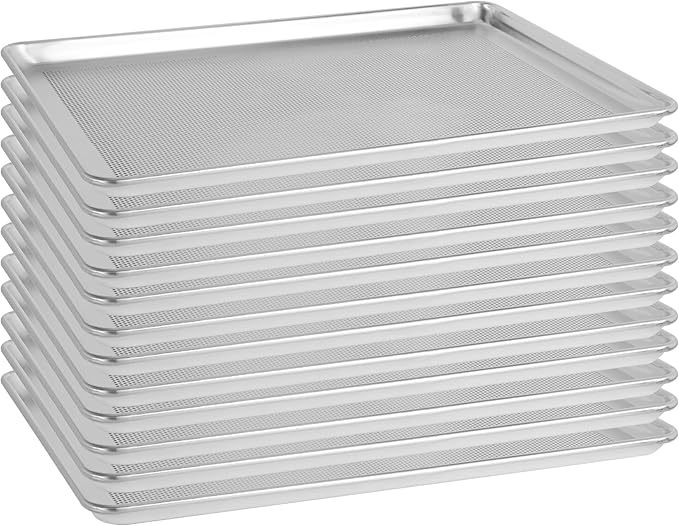 BIEAMA 12 Pack Full Size 18" x 26" Aluminum Baking Sheet Pan Perforated, Commercial Bakery Equipment Cookie Sheets, NSF Approved Baking Tray