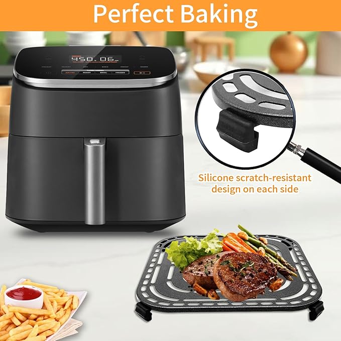 Air Fryer Grill Pan for COSORI Air Fryer TurboBlaze 6 Qt, Non-Stick 8.9’’*8.9’’Square Air Fryer Rack Replacement Parts Accessories Grill Plate Crisper Plate Tray with Rubber Bumpers, Dishwasher Safe