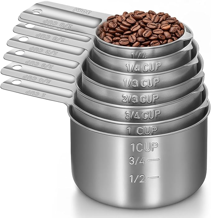 Measuring Cups 7 Pieces Stainless Steel Measuring Cups for Baking Cooking Metal Measurings Cup for Dry or Liquid Ingredients Measurement, Stackable, Dishwasher Safe