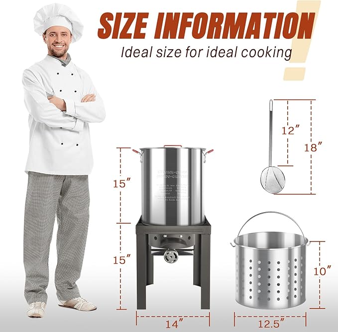 Hidpriva 36QT Turkey Fryer Kit, Waterproof Cover & 12-inch Skimmer, 55,000BTU Propane Burner Stove, Aluminum Turkey Fryer Pot, Outdoor Deep Fryer, Crawfish Boiler with Basket
