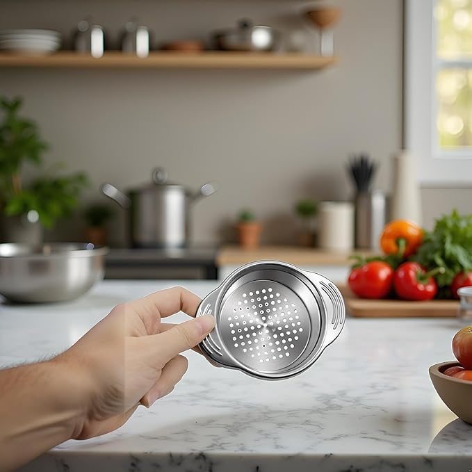 Silver Stainless Steel Food Can Strainer Sieve Metal Tuna Press Filter Canning Lid Colander Oil Drainer Kitchen Tools for Beans Vegetables