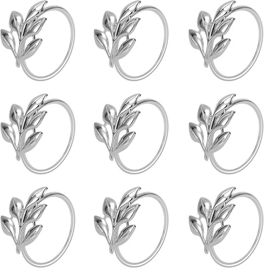KPOSIYA Set of 6 Leaf Napkin Rings Metal Gold Napkin Holder Table Napkin Rings for Thanksgiving Day Christmas Dinning Table Parties Everyday (Ye Zi-Silver 6)