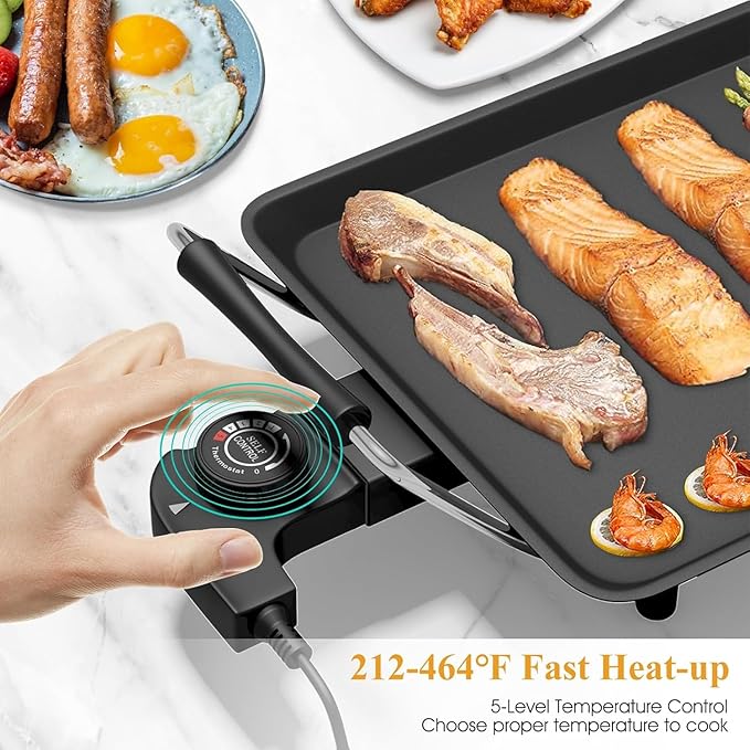 BECOMFORT 35'' Electric Griddle, Nonstick Extra Large Teppanyaki Grill w/ 2000W Table Top Grill, Adjustable Temperature & Drip Tray, Indoor Outdoor Table Top Grill for Barbecue, Camping