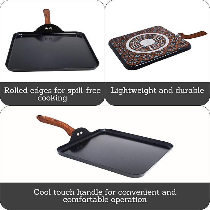 IMUSA 11 Inches Square Griddle Pan with Cool Touch Handle, Non-Stick Ceramic Coated, Talavera design