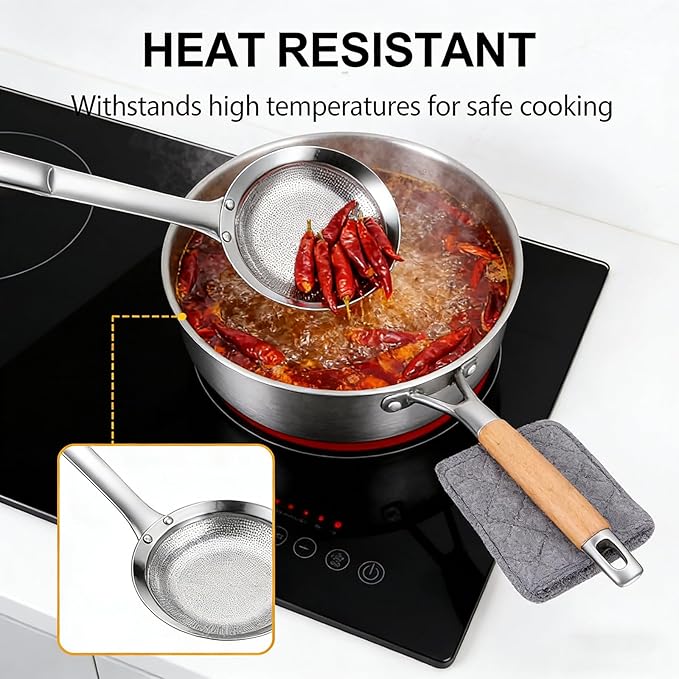 Fine Mesh Stainless Steel Colander, 2026 Upgrade Stainless Steel Fine Mesh Strainer with Handle, Sieve Mesh for Kitchen Cooking Oil Food Strainer Kitchen Gadgets (Small, 1pcs)
