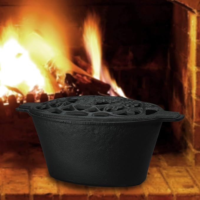 Fire Beauty Woodstove Steamer Stove Humidifier Cast Iron Lattice Top Rust Resistant 2.3 Quart Capacity (chicken)